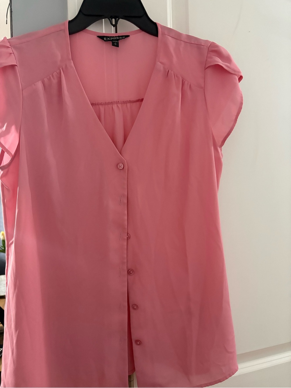Express Pink V-Neck Button-Front Blouse